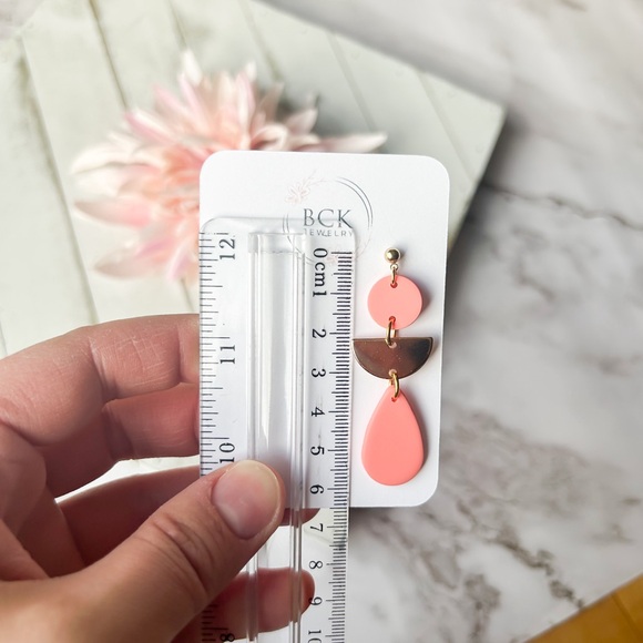 NEW polymer clay earrings HANDMADE by BCKjewelry bright coral statement earrings - Picture 3 of 8